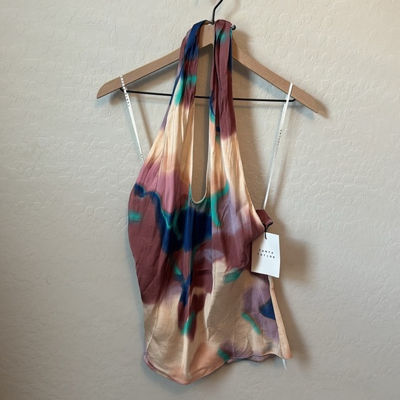 NWT Tanya Taylor Silk Mona Criss Cross Halter Top Size XS - Picture 3 of 6